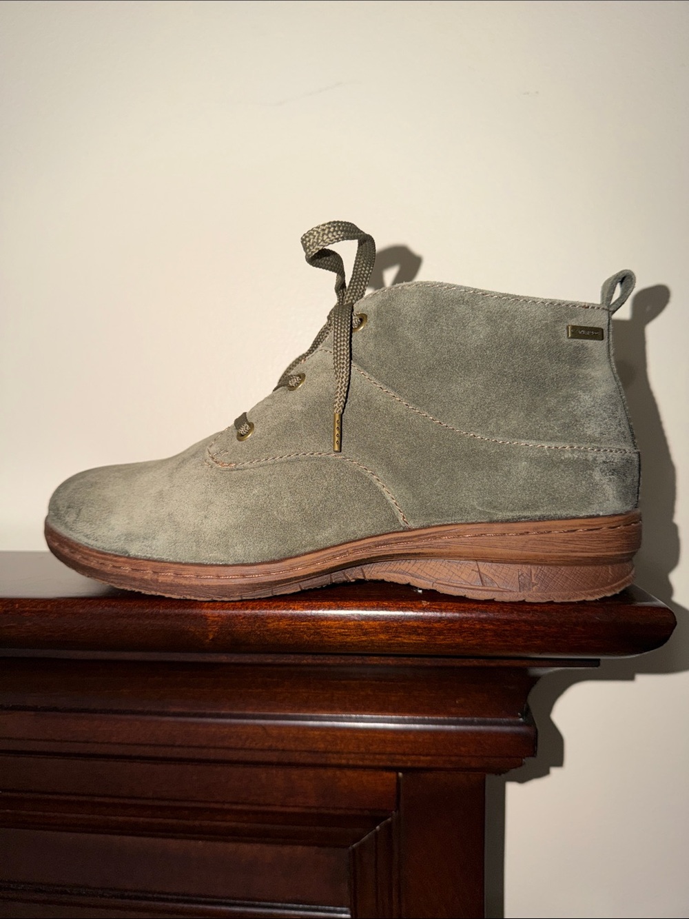 Comfortiva 9 Align Olive Green Suede Weatherproof Ankle Boots Side Zip